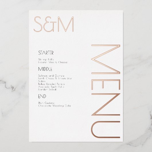 インポートされた結婚式のメニューカード 初日の大胆なデザイン 箔招待状 (正面)