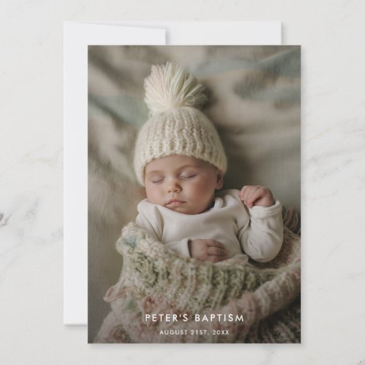 インミニマルライン男の赤ちゃんまたは女の子《キリスト教》洗礼式や命名式写真 招待状 (裏面)