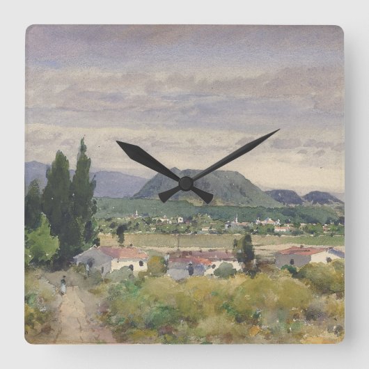 インメキシコホームズ水彩風景夏 スクエア壁時計 (正面)