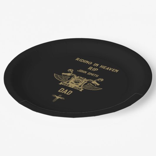 インメモリバイクのライダーバイクもしくは自転車に乗る人葬儀 ペーパープレート (アングル)