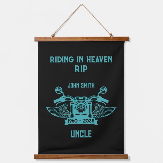 インメモリバイクのライダーバイクもしくは自転車に乗る人葬儀 吊り下げ型タペストリー (正面)