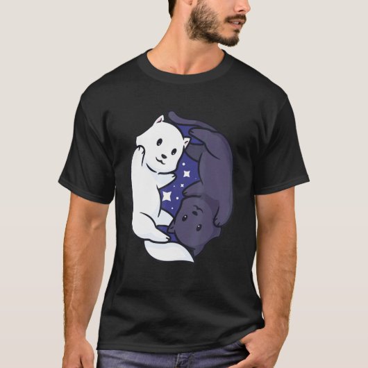 インヤンキャット白黒かわいい Tシャツ (正面)