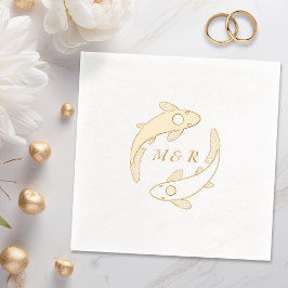インヤンコイフィッシュペアモノグラムイニシャル結婚ズ 箔ナプキン