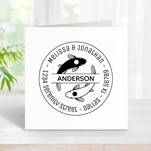 インヤンフィッシュカップル家族ラウンドアドレス3 ラバースタンプ