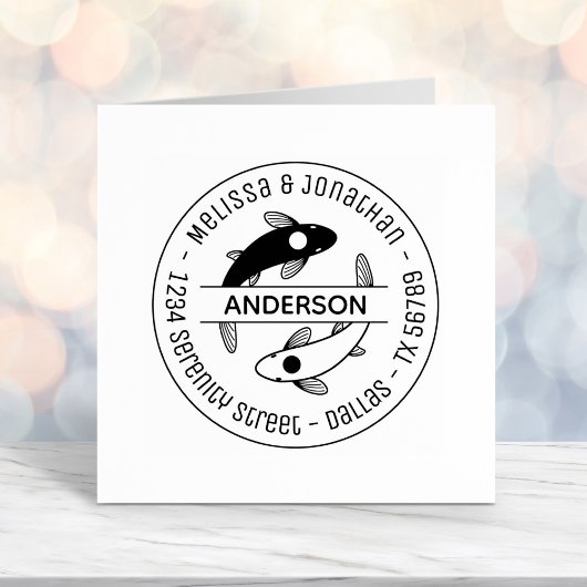 インヤンフィッシュカップル家族ラウンドアドレス4 セルフインキングスタンプ