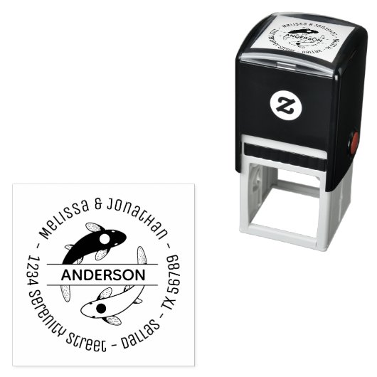 インヤンフィッシュカップル家族ラウンドアドレス セルフインキングスタンプ (インサイチュ)