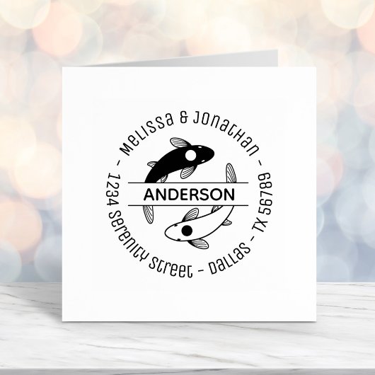 インヤンフィッシュカップル家族ラウンドアドレス セルフインキングスタンプ