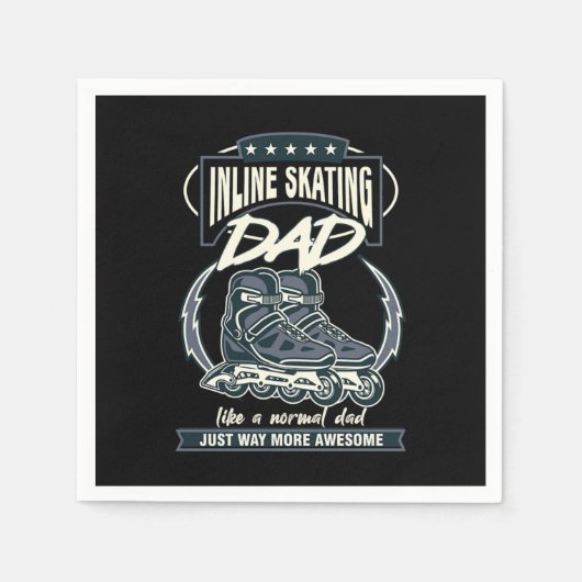 インラインスケートで滑るパパ父ローラーブレーディングローラースカ スタンダードカクテルナプキン (正面)