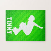 インラインスケートで滑る;ネオングリーンストライプ ジグソーパズル (横)