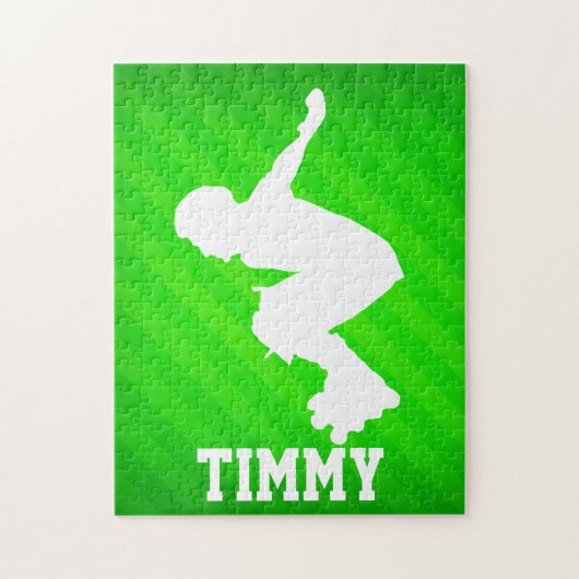 インラインスケートで滑る;ネオングリーンストライプ ジグソーパズル (縦)