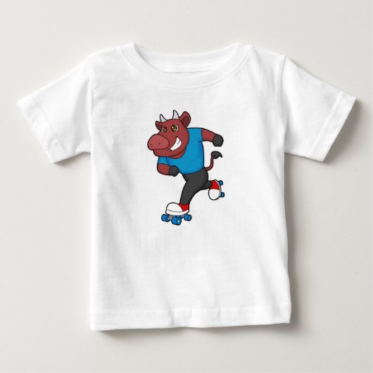 インラインスケートをする雄牛 ベビーTシャツ (正面)
