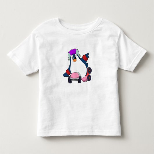 インラインスケートを備えたインラインスケートとしてのペンギン トドラーTシャツ (正面)