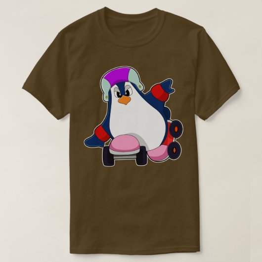 インラインスケートを備えたインラインスケートとしてのペンギン Tシャツ (デザイン正面)