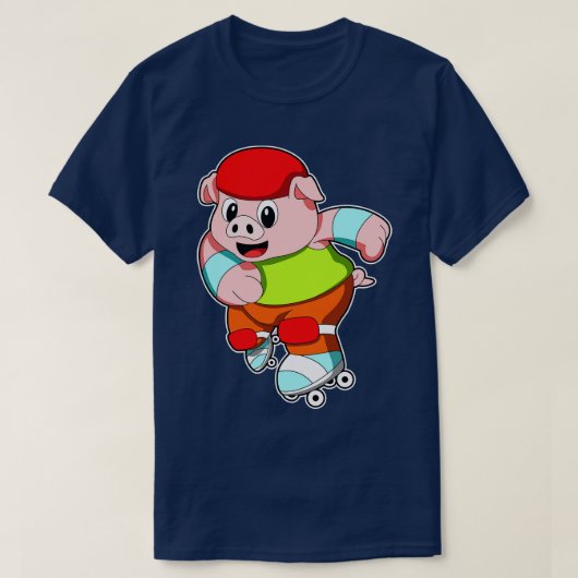 インラインスケートスケートで滑る付きPig atインラインヘルメット Tシャツ (デザイン正面)