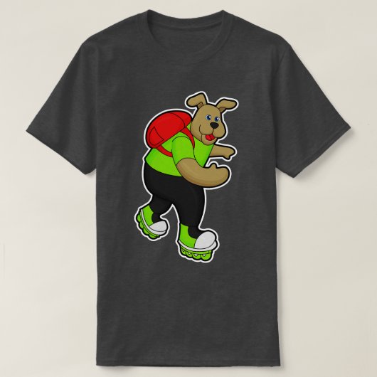 インラインスケート付きスケーターとしての犬バックパック Tシャツ (デザイン正面)