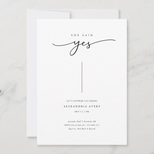 インラインモダン彼女が言ったYesブライダルシャワー写真 招待状 (正面)