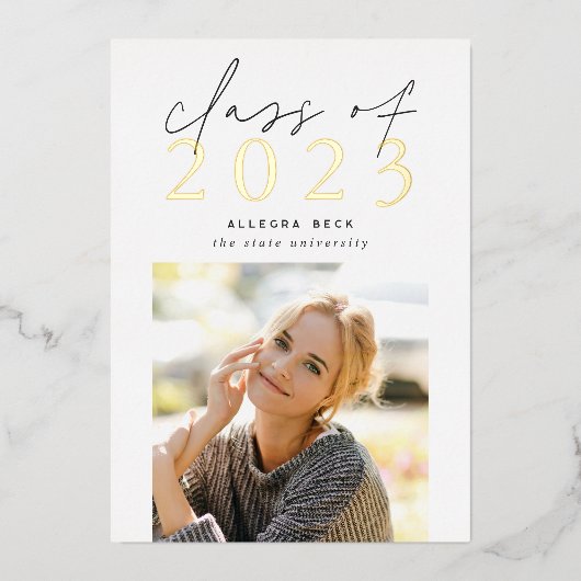 インライン |ホイルモダンフォト卒業発表 箔招待状 (正面)