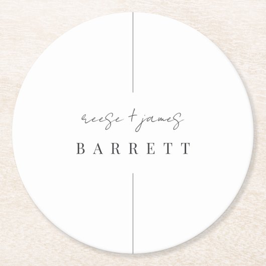 インライン モダンミニマルパーソナライズされた結婚s ラウンドペーパーコースター (正面)