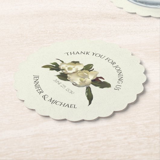 インラブ – ヴィンテージマグノリアフローラ結婚式の引き出物 ペーパーコースター (アングル)