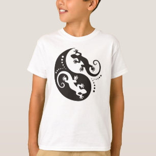 イン及びヤンのヤモリの黒 + あなたのアイディア Tシャツ