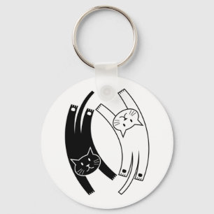イン及びヤン猫Keychain (白で) キーホルダー