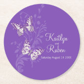 イン結婚クのアート蝶ピンクの紙コースター ラウンドペーパーコースター (正面)