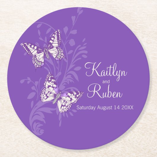 イン結婚クのアート蝶ピンクの紙コースター ラウンドペーパーコースター (正面)