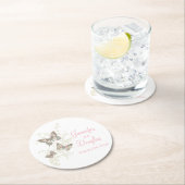 イン結婚クのアート蝶ピンクの紙コースター ラウンドペーパーコースター (インサイチュ)