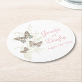 イン結婚クのアート蝶ピンクの紙コースター ラウンドペーパーコースター (アングル)