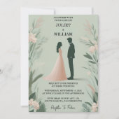 イン赤面パステルピーチミントモスセージ結婚グリーン 招待状 (正面)