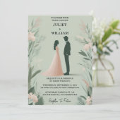 イン赤面パステルピーチミントモスセージ結婚グリーン 招待状 (スタンド正面)