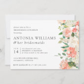 イン開花フローラピーチピンクブリデスメイドランチョン 招待状 (正面)