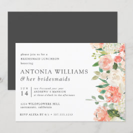 イン開花フローラピーチピンクブリデスメイドランチョン 招待状