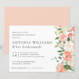イン開花フローラピーチピンクブリデスメイドランチョン 招待状