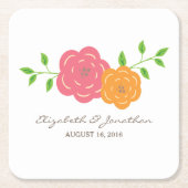 イン開花レッドオレンジフローラ紙コースター スクエアペーパーコースター (正面)