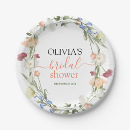イン開花ワイルドフラワーフローラブライダルシャワー ペーパープレート