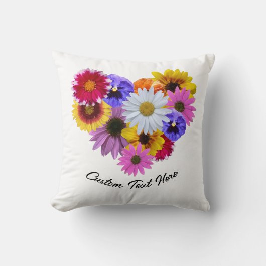 イン開花 – ハート型フローラブーケ クッション (正面)