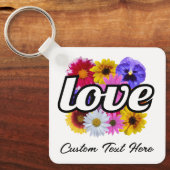 イン開花 – 愛とスクエアフローラブーケ キーホルダー (正面)