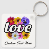 イン開花 – 愛とスクエアフローラブーケ キーホルダー (裏面)