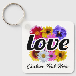 イン開花 – 愛とスクエアフローラブーケ キーホルダー