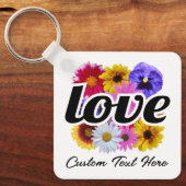 イン開花 – 愛とスクエアフローラブーケ キーホルダー (正面)