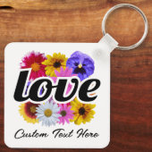 イン開花 – 愛とスクエアフローラブーケ キーホルダー (裏面)