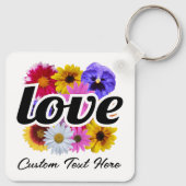 イン開花 – 愛とスクエアフローラブーケ キーホルダー (裏面)