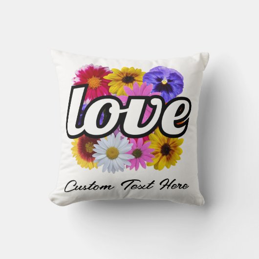 イン開花 – 愛とスクエアフローラブーケ クッション (正面)