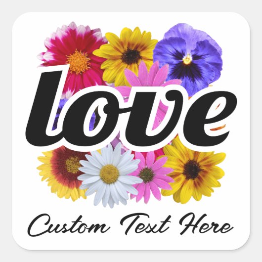 イン開花 – 愛とスクエアフローラブーケ スクエアシール (正面)