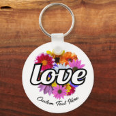 イン開花 – 愛とラウンドフローラブーケ キーホルダー (裏面)