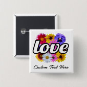 イン開花 – 愛と正方形フローラブーケボタン 缶バッジ (正面&裏面)