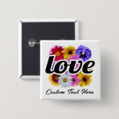 イン開花 – 愛と正方形フローラブーケボタン 缶バッジ (正面&裏面)