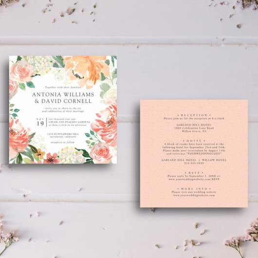 イン開花 | All in one Peach Pink Botanical 結婚's 招待状