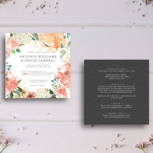 イン開花 | All in one Peach Pink Botanical 結婚's 招待状